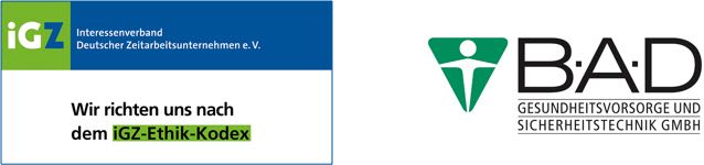 Logos: Interessenverband Deutscher Zeitarbeitsunternehmen e.V. und B.A.D Gesundheitsvorsorge und Sicherheitstechnik